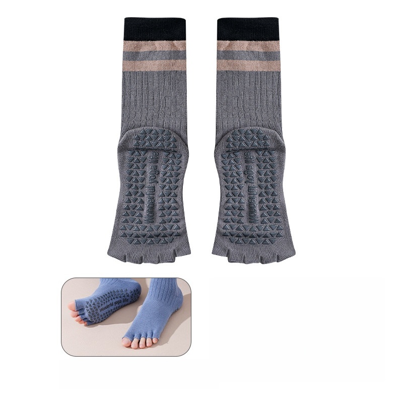 Non-Slip Yoga Toe Socks with Grips Womens Athletic Cotton Open Toe Yoga Socks